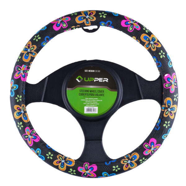 Steering Wheel Cover with black with flower design