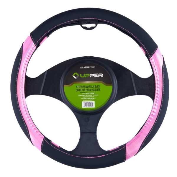 Gray and Pink Steering Wheel Cover